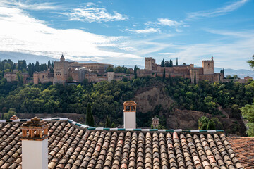 View of the Alhambra in Granada city, Andalusia region in Spain