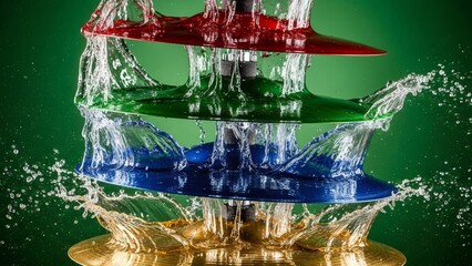 Water splashing from cymbals in a vibrant display of colorful liquid motion