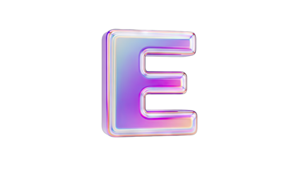 3D Letter E with Holographic Effect on White Background