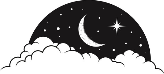 night sky with crescent moon and stars above clouds at nighttime © Afia