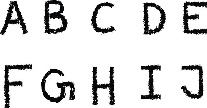 Grainy alphabet letters a to j in two rows