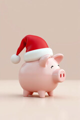 Piggy Bank Wearing Santa Hat on Clean Background Representing Holiday Savings, Christmas Budgeting, and Festive Financial Planning