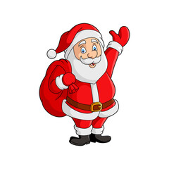 Cheerful santa claus waving isolated on transparent background
