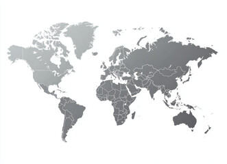 Naklejka premium Flat gray vector illustration of world map on white background, showcasing continents and countries in minimalist style. This design is perfect for educational and decorative purposes