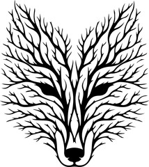 Black and white vector illustration of a forest tree with roots and leafy branches designed as a nature silhouette symbol for ecology and floral art decoration