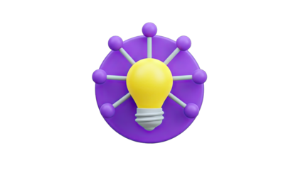 3D Lightbulb Idea Concept on Purple Circle