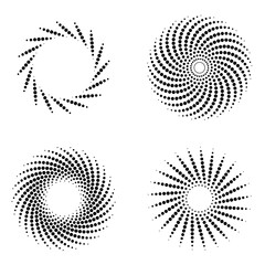 Abstract Halftone Dot Patterns: Dynamic Spiral and Radial Geometric Graphic Elements