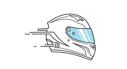 Fototapeta premium Minimalist line art illustration of a sleek racing helmet with motion lines, symbolizing speed, motorsports, and driver safety.
