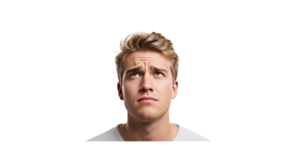 Young man looking up thoughtfully