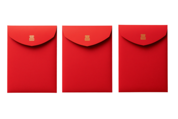Three Red Chinese New Year Envelopes Isolated on White Background
