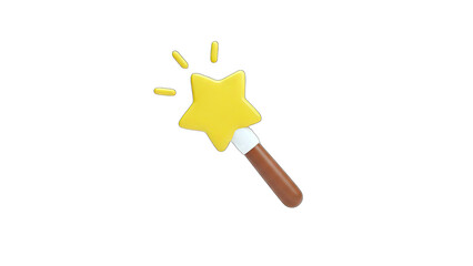 3D Magic Wand with Star and Sparkles on White