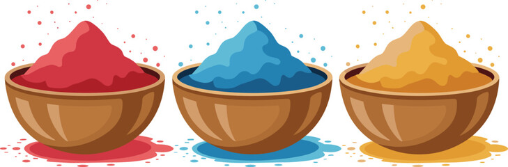 Vibrant colored powders in wooden bowls for creative projects