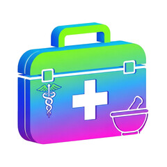 Obraz premium Colorful First Aid Kit with Medical Symbols and Cross Sign.