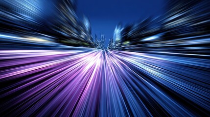 Dynamic Cityscape: A mesmerizing display of speed and movement, captured as vibrant streaks of light traverse a bustling cityscape at night, illustrating the relentless energy of urban life.