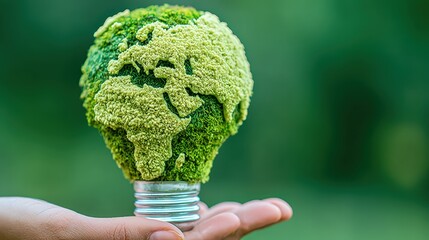 Green Earth Idea: A symbolic green earth model nestled within a light bulb, symbolizing the power of sustainable ideas for a thriving planet.