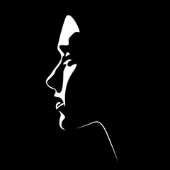 vector black and white illustration of a beautiful female face formed by a shadow. useful for advertising products for women, beauty salons, decorative and care cosmetics, logo, print, poster, design