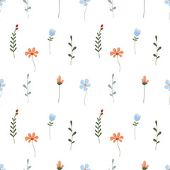 Wildflower seamless pattern, meadow background. Meadow floral pattern, botanical fabric. Botanical wildflower pattern, spring repeat