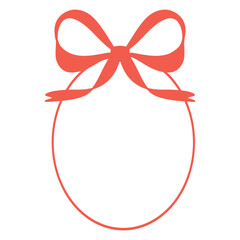 Red bow vignette, ribbon frame. Ribbon oval vignette, decorative frame