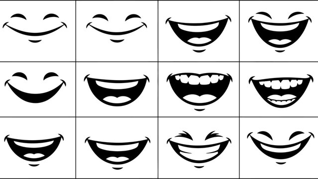Cartoon mouths with happy and laughing expressions.