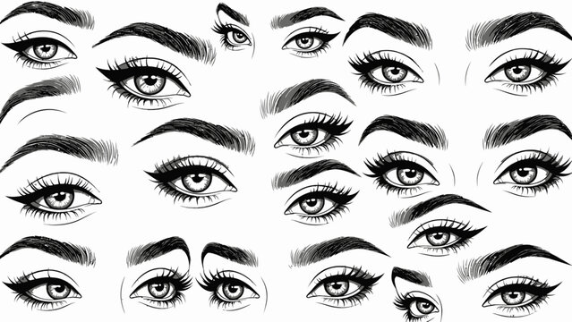 A collection of beautifully drawn eyes with various eyebrow shapes.
