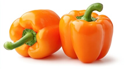 Vibrant orange bell peppers isolated on a white backdrop for various uses