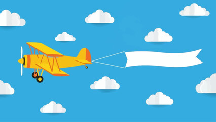 Yellow airplane with a banner in the sky
