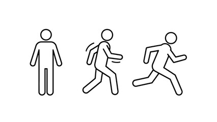 Person icon stages: standing, walking, running.