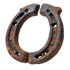 antique rusty horseshoe with nail holes isolated on transparent background