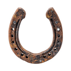 antique rusty horseshoe with nail holes isolated on transparent background