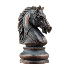 antique wooden chess knight piece isolated on transparent background