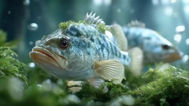 Close-up of Largemouth Bass in Clear Underwater Ecosystem Showing Natural Vitality
