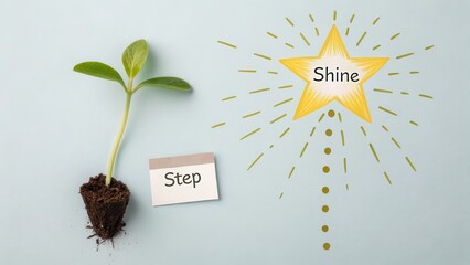 A small plant seedling beside a glowing star concept