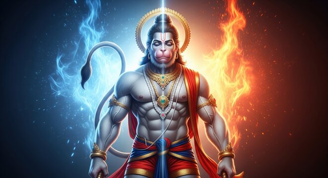 Lord Hanuman Fire and Calm Energy Balance Devotional Wallpaper