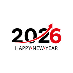 A creative vector logo for "Happy New Year 2026" featuring a red rising arrow through the numbers, symbolizing success, growth, and future progress. PNG , JPG and EPS formats included.