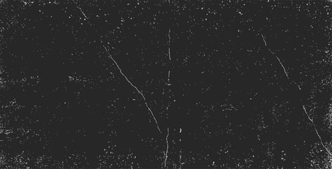 Worn black grunge texture. Weathered paper effect. White grainy texture on black background. Dust overlay textured. Grain noise particles. Torn graininess pattern. Vector illustration, EPS 10.