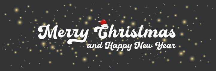 Merry Christmas and Happy New Year banner design template with Christmas lights and greeting text . Cartoon Happy Holidays day poster, wide banner, card, background, banner, label png with quote