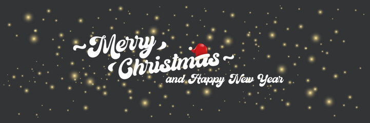 Merry Christmas and Happy New Year banner design template with Christmas lights and greeting text . Cartoon Happy Holidays day poster, wide banner, card, background, banner, label png with quote