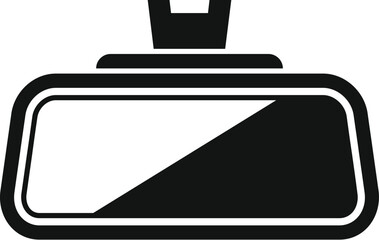 Simple black and white vector icon of a car rearview mirror, emphasizing safe driving practices and road visibility