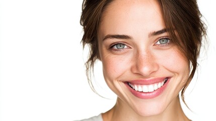 Bright teeth focus: close-up portrait of a confident young woman with a dazzling smile