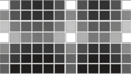 A grayscale mosaic pattern with varying shades of gray and white squares from a straight-on viewpoint