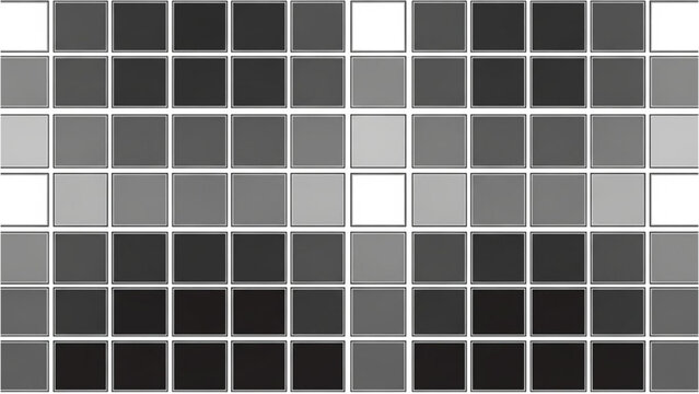 A grayscale mosaic pattern with varying shades of gray and white squares from a straight-on viewpoint