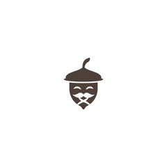 Mustachioed acorn logo illustration.