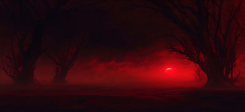 Horror fantasy adventure theme, a stranger world with mystery, wallpaper background illustration poster in light and shadow