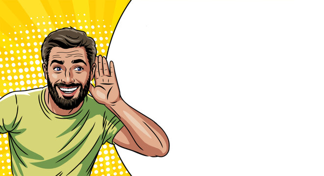 The man doesn't hear you with an empty banner. Pop art.