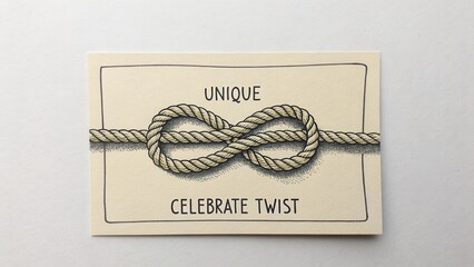 A unique knot made of rope displayed on a beige card