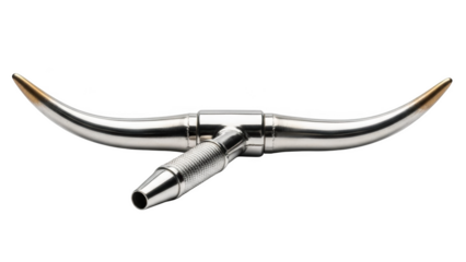 Silver bull horns shaped metal object on black background