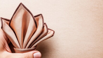 Close up of folded silk pocket square held in hand