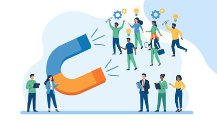 Magnet attracting talented people. Business recruitment concept. Human resources hiring skilled employees. HR management strategy. Inbound marketing. Team acquisition. Headhunting.