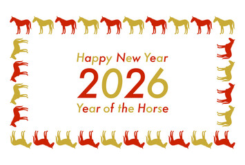 2026年午年の年賀状(金と赤の馬模様)