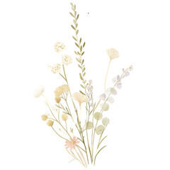 Naklejka premium Watercolor soft wild meadow flowers with creamy white blooms and airy stems on black background